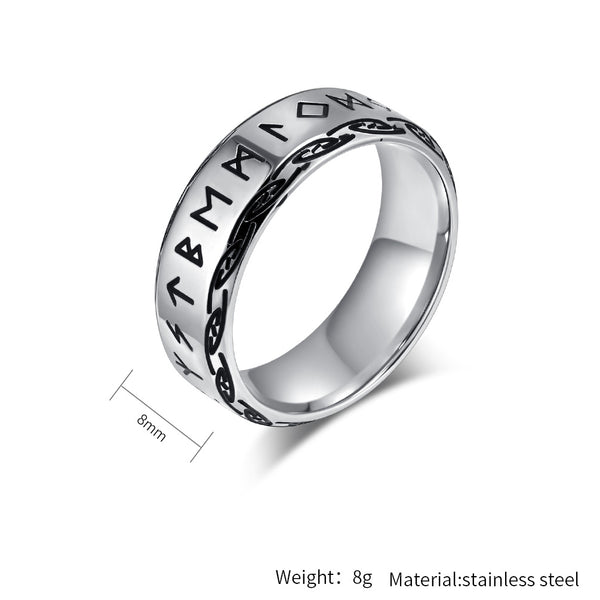 Men's Black Titanium Stainless Steel Ring with Viking Runic Engraving, Unique Symbolic Design, Durable, Comfortable Fit, Perfect for Gifts or Everyday Wear-Men's Ring-SunnyHouse Jewelry