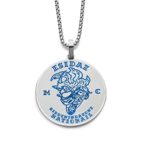 Men’s Titanium Stainless Steel Pendant Necklace – Circular Medallion Design with Engraved Blue Pattern – Durable Fashion Necklace for Men-Men's Pendant Necklace-SunnyHouse Jewelry