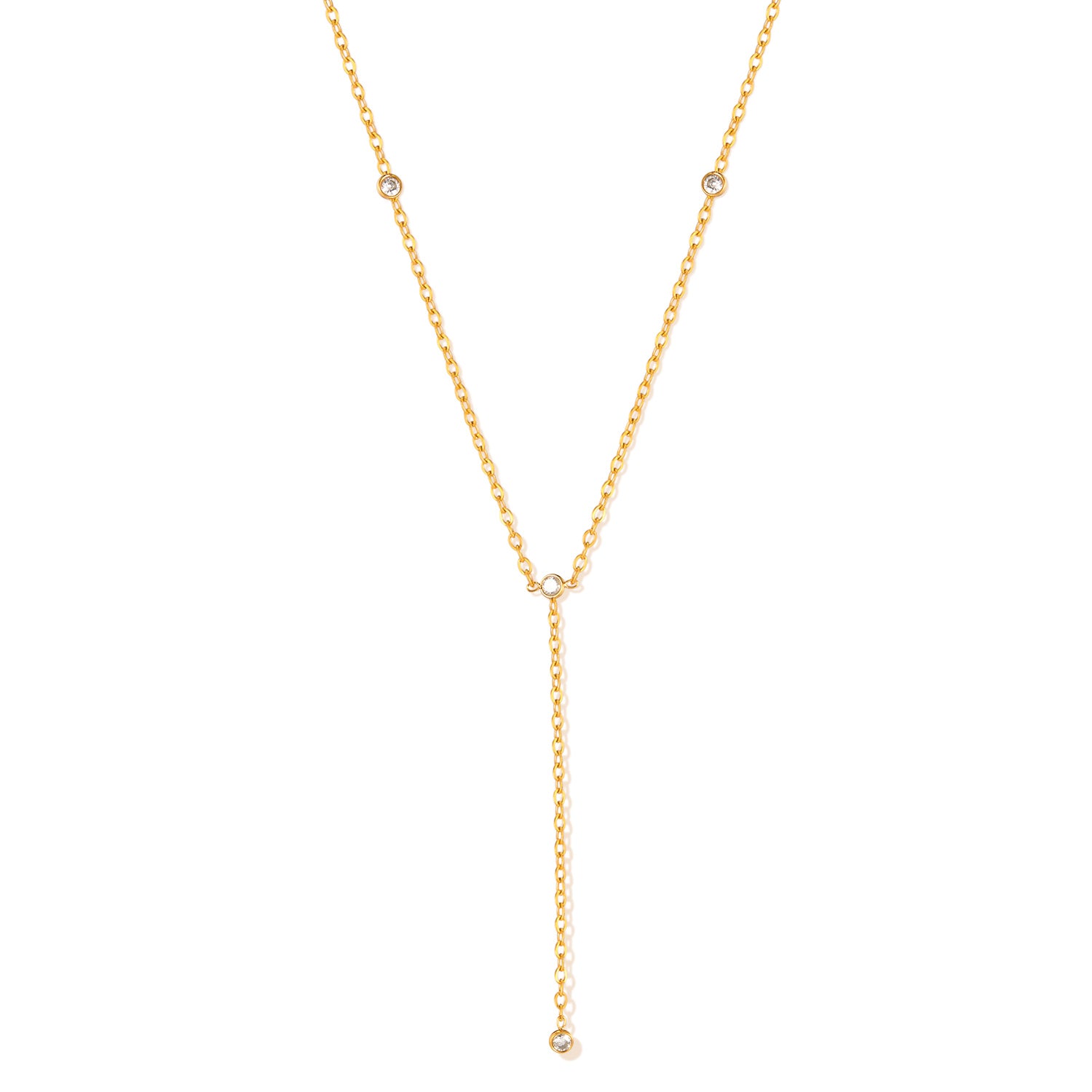Women’s Y-Shaped Pendant Necklace – Gold Plated Titanium Stainless Steel with Cubic Zirconia Accents – Dainty Drop Chain Jewelry – Hypoallergenic & Tarnish Resistant-Women's Necklace-SunnyHouse Jewelry
