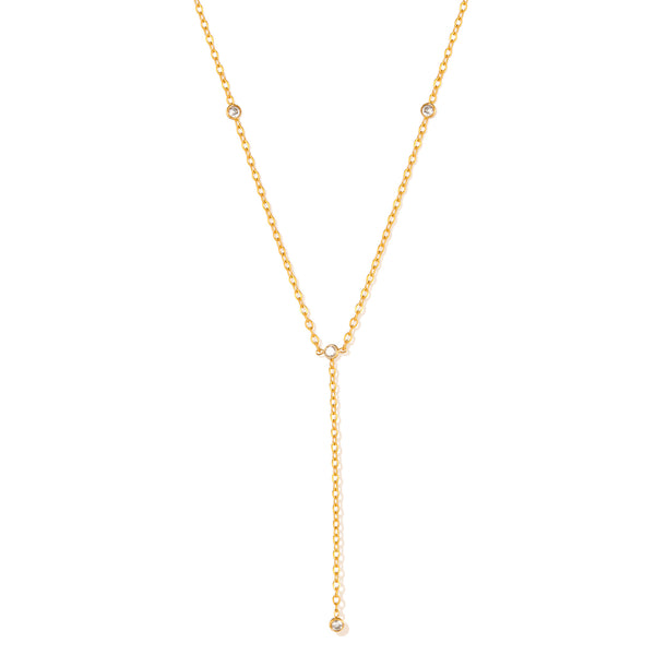 Women’s Y-Shaped Pendant Necklace – Gold Plated Titanium Stainless Steel with Cubic Zirconia Accents – Dainty Drop Chain Jewelry – Hypoallergenic & Tarnish Resistant-Women's Necklace-SunnyHouse Jewelry