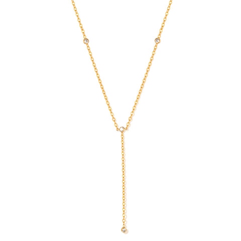 Women’s Y-Shaped Pendant Necklace – Gold Plated Titanium Stainless Steel with Cubic Zirconia Accents – Dainty Drop Chain Jewelry – Hypoallergenic & Tarnish Resistant-Women's Necklace-SunnyHouse Jewelry