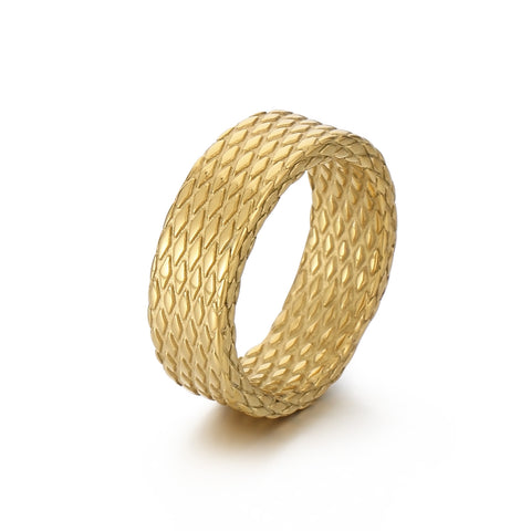 Men's Titanium Stainless Steel Ring – Gold-Plated Textured Woven Band – Durable, Lightweight, and Fashionable Ring for Men-Men's Ring-SunnyHouse Jewelry