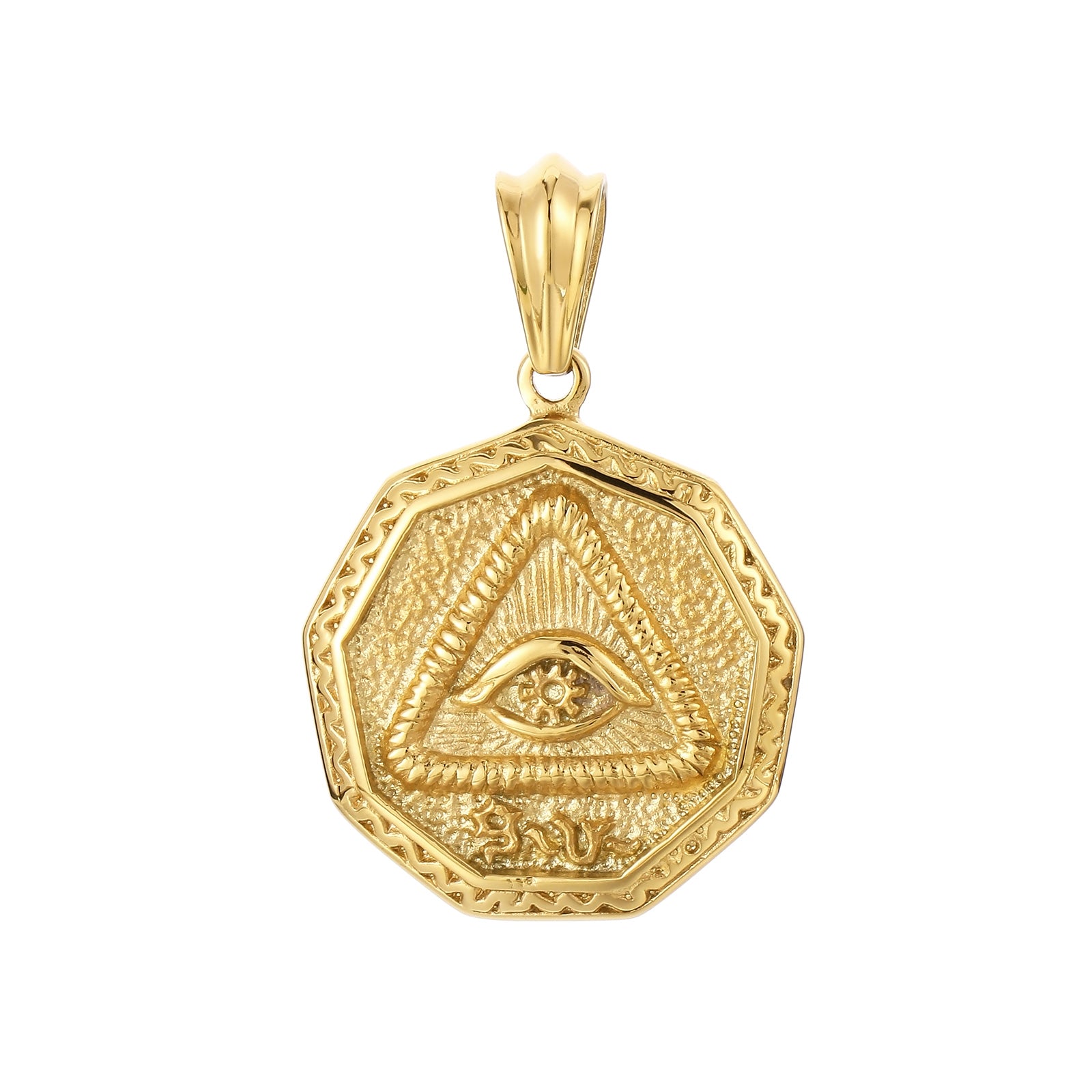 Men's Titanium Stainless Steel Eye of Providence Pendant Necklace – All-Seeing Eye Gold Charm – Hexagon Amulet for Fashion and Protection-Men's Pendant Necklace-SunnyHouse Jewelry