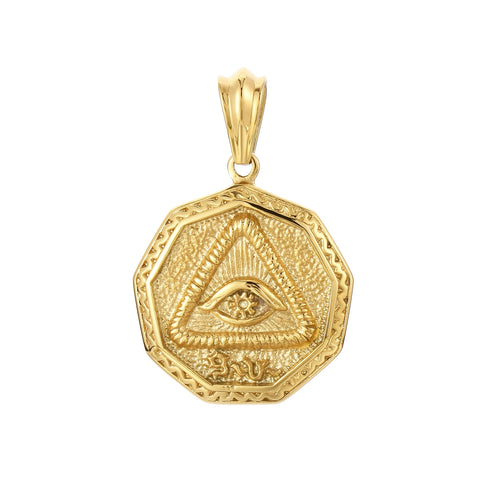 Men's Titanium Stainless Steel Eye of Providence Pendant Necklace – All-Seeing Eye Gold Charm – Hexagon Amulet for Fashion and Protection-Men's Pendant Necklace-SunnyHouse Jewelry
