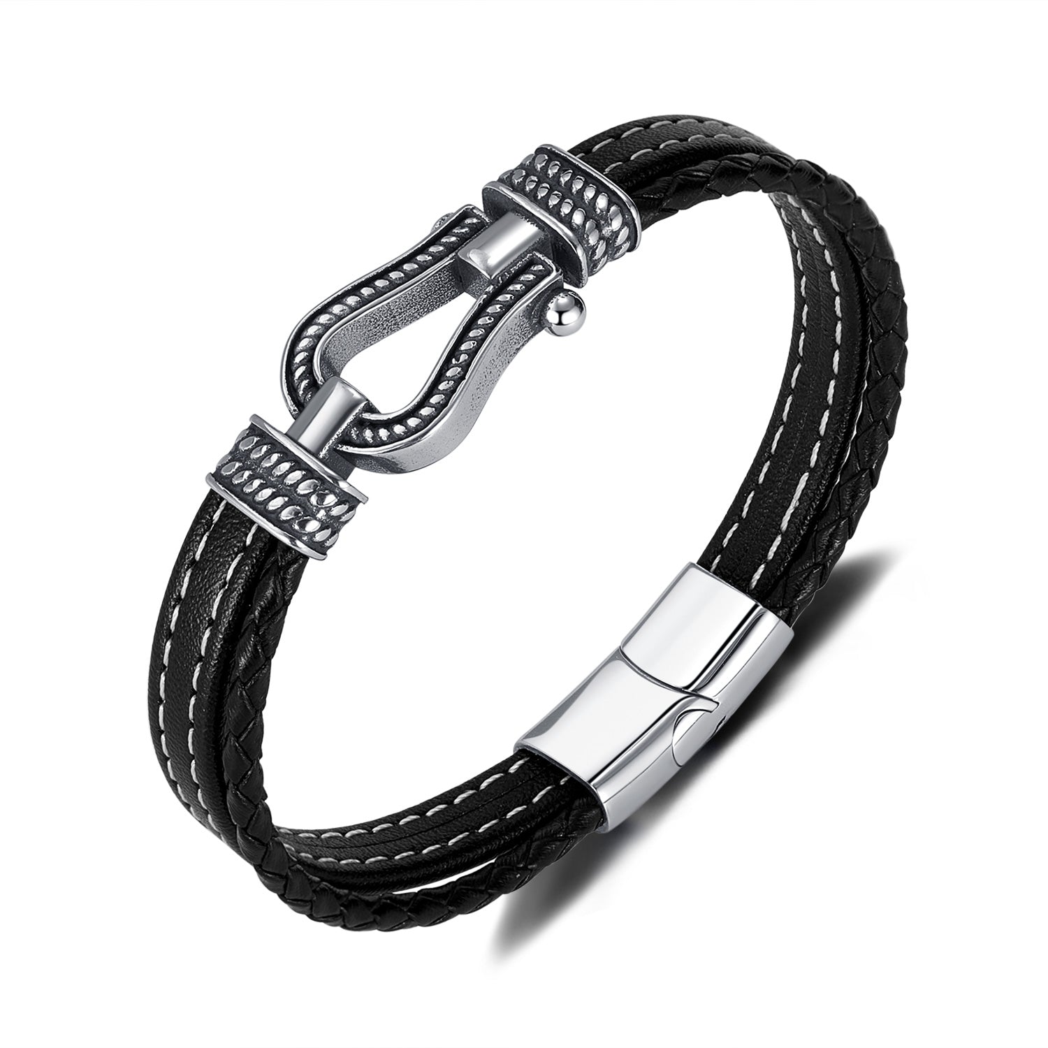 Men's Nautical Leather Bracelet with Stainless Steel Carabiner Clasp - Adventurous and Rugged Accessory-Men's Bracelet-SunnyHouse Jewelry