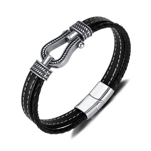 Men's Nautical Leather Bracelet with Stainless Steel Carabiner Clasp - Adventurous and Rugged Accessory-Men's Bracelet-SunnyHouse Jewelry
