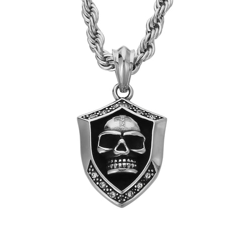 Men’s Titanium Stainless Steel Skull Pendant Necklace – Gold-Plated Shield Design with Crystals – Durable Fashion Necklace for Men-Men's Pendant Necklace-SunnyHouse Jewelry