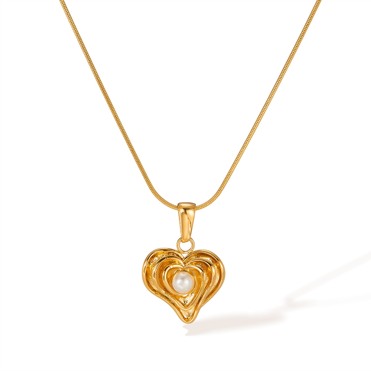 Women’s Titanium Stainless Steel Heart Pendant Necklace with Pearl Accent, Gold-Plated Adjustable Chain, Hypoallergenic Elegant Jewelry for Women and Girls-Women's Necklace-SunnyHouse Jewelry