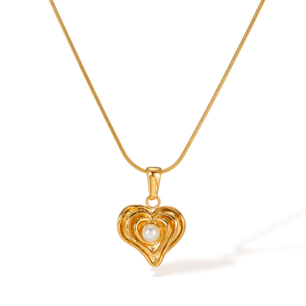 Women’s Titanium Stainless Steel Heart Pendant Necklace with Pearl Accent, Gold-Plated Adjustable Chain, Hypoallergenic Elegant Jewelry for Women and Girls-Women's Necklace-SunnyHouse Jewelry