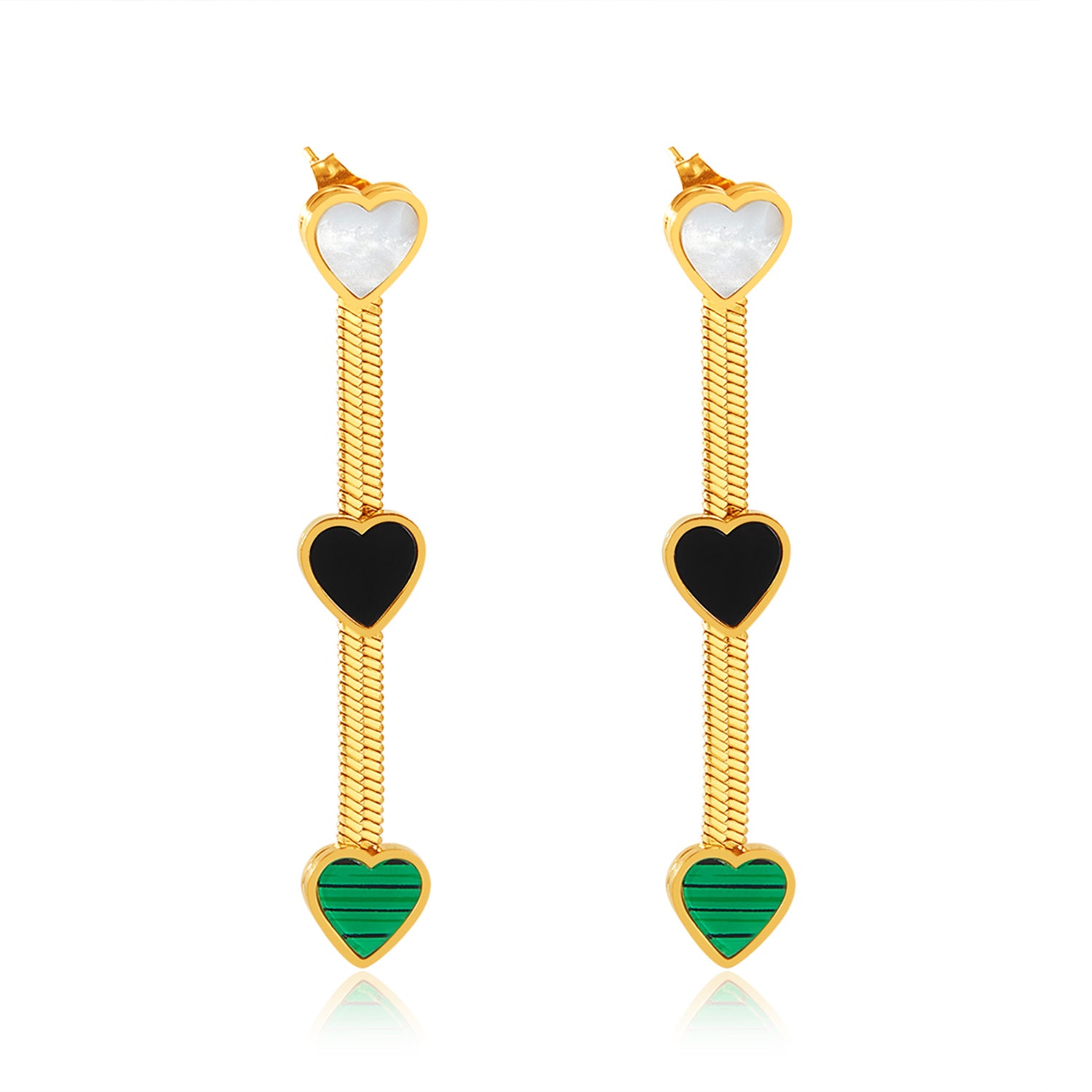 Elegant Heart-Shaped Drop Earrings with Gold Mesh Design and Multi-Color Enamel - Perfect for Everyday Chic or Evening Glamour-Women's Earrings-SunnyHouse Jewelry