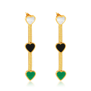 Elegant Heart-Shaped Drop Earrings with Gold Mesh Design and Multi-Color Enamel - Perfect for Everyday Chic or Evening Glamour-Women's Earrings-SunnyHouse Jewelry