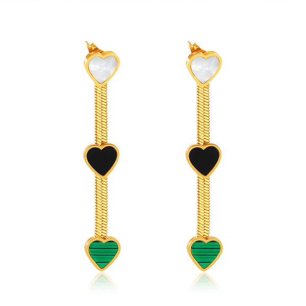 Elegant Heart-Shaped Drop Earrings with Gold Mesh Design and Multi-Color Enamel - Perfect for Everyday Chic or Evening Glamour-Women's Earrings-SunnyHouse Jewelry