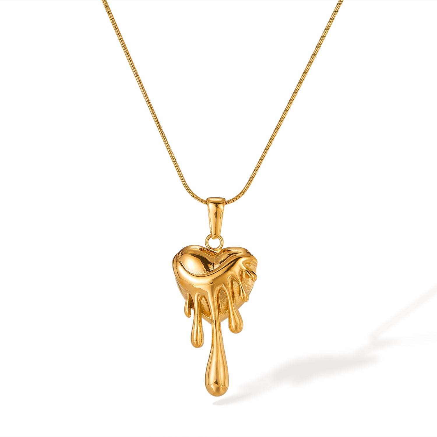 Women’s Titanium Stainless Steel Dripping Heart Pendant Necklace, Gold-Plated Hypoallergenic Adjustable Chain, Trendy Statement Jewelry for Women and Girls-Women's Necklace-SunnyHouse Jewelry