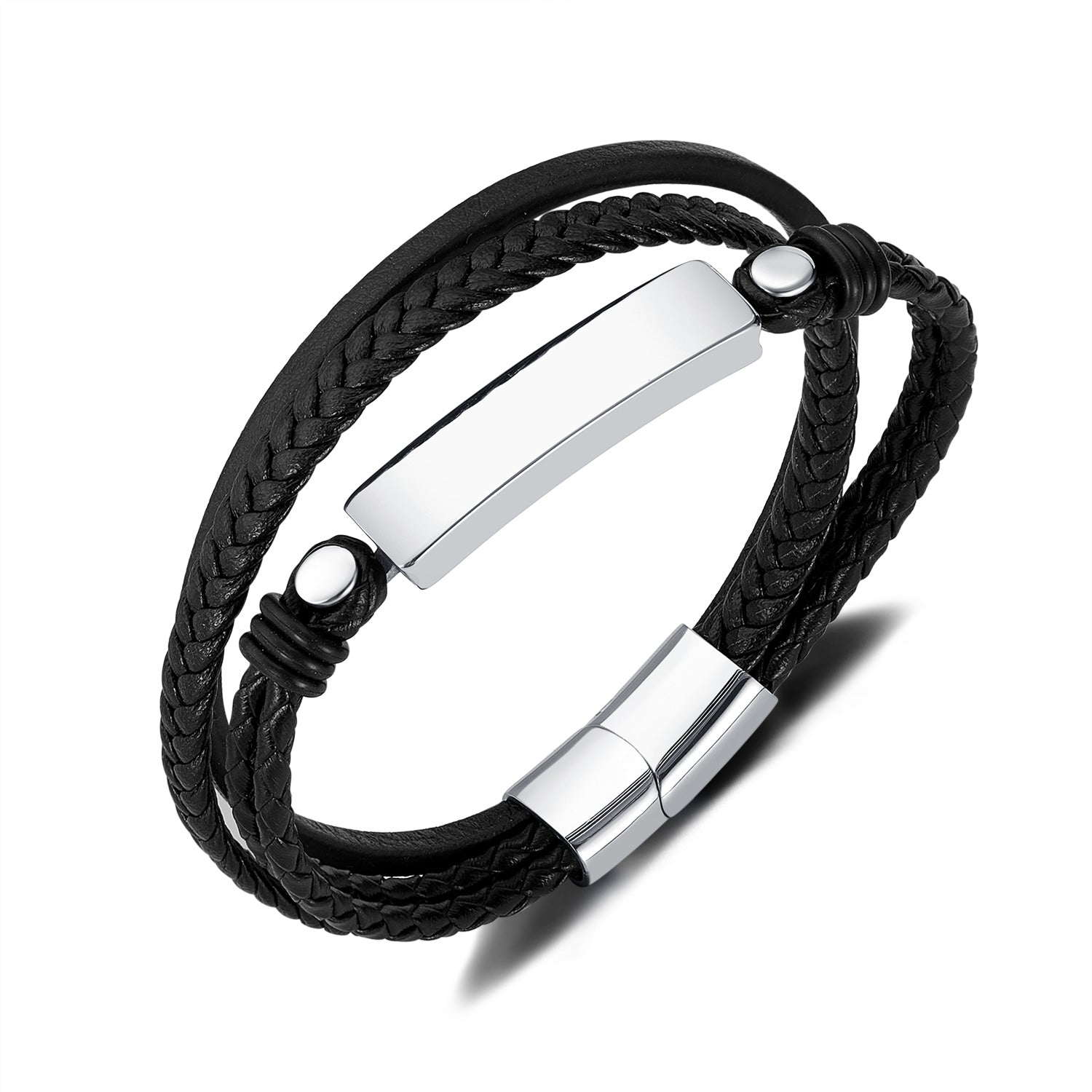 Men's Contemporary Leather Bracelet with Stainless Steel Accents - Sleek and Modern Accessory-Men's Bracelet-SunnyHouse Jewelry