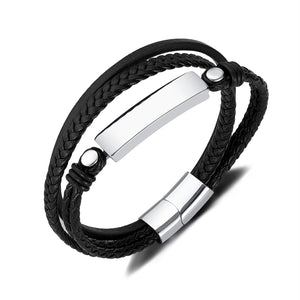 Men's Contemporary Leather Bracelet with Stainless Steel Accents - Sleek and Modern Accessory-Men's Bracelet-SunnyHouse Jewelry