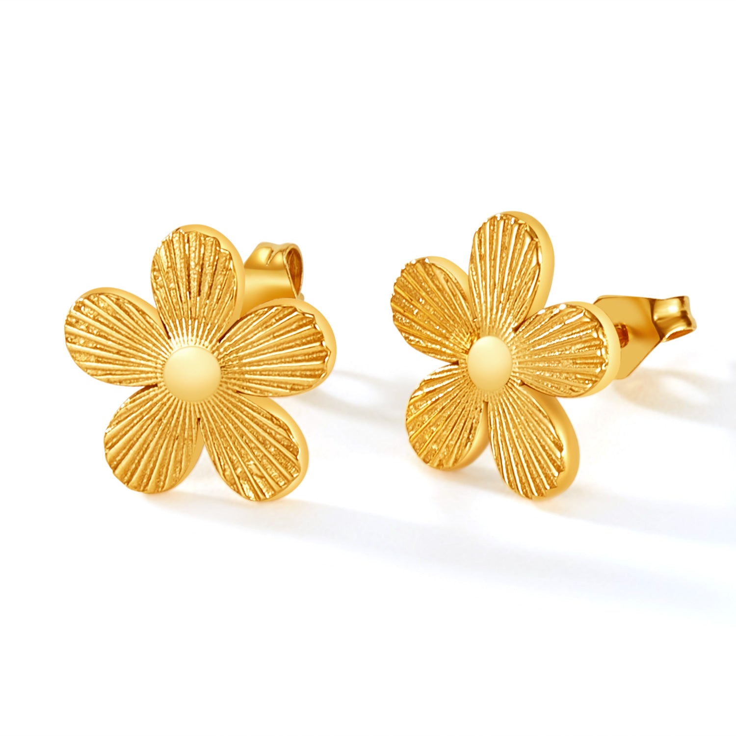 Women's Gold Floral Stud Earrings - Textured Daisy Design for a Refreshing Look-Women's Earrings-SunnyHouse Jewelry