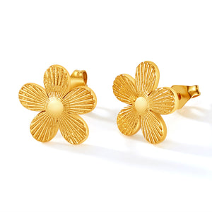Women's Gold Floral Stud Earrings - Textured Daisy Design for a Refreshing Look-Women's Earrings-SunnyHouse Jewelry