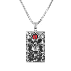 Men’s Titanium Stainless Steel Skull Pendant Necklace – Gothic Style with Red Stone Accent – Durable Fashion Necklace for Men-Men's Pendant Necklace-SunnyHouse Jewelry