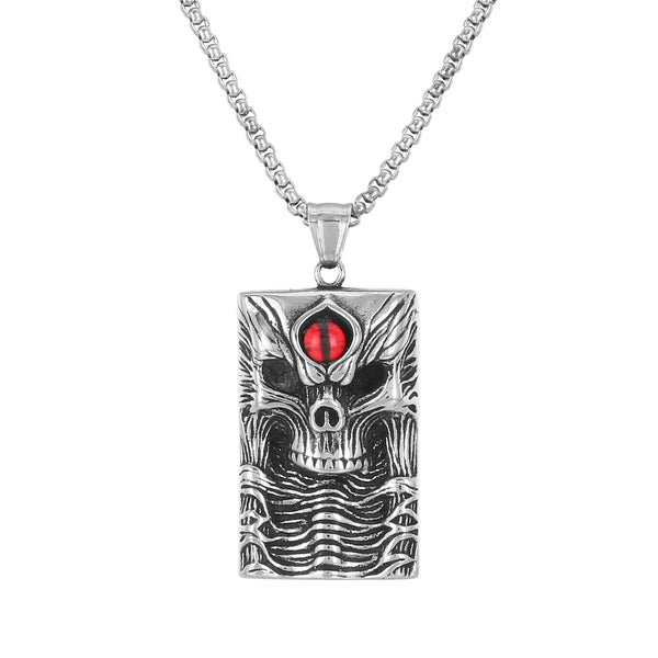 Men’s Titanium Stainless Steel Skull Pendant Necklace – Gothic Style with Red Stone Accent – Durable Fashion Necklace for Men-Men's Pendant Necklace-SunnyHouse Jewelry