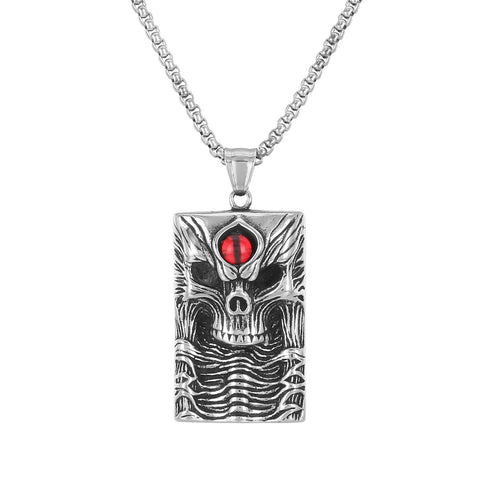 Men’s Titanium Stainless Steel Skull Pendant Necklace – Gothic Style with Red Stone Accent – Durable Fashion Necklace for Men-Men's Pendant Necklace-SunnyHouse Jewelry