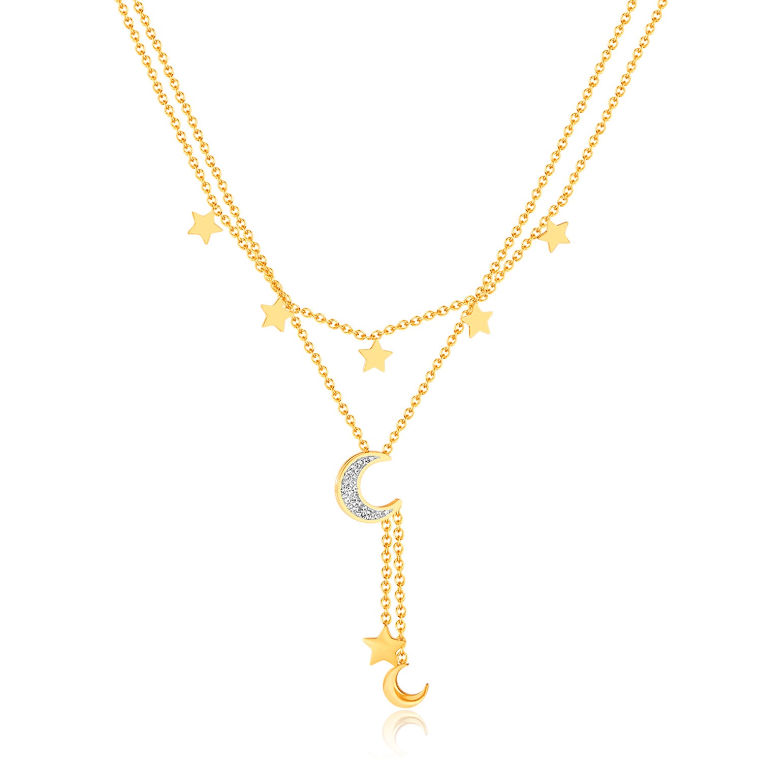 Women's Celestial Charm Necklace in Gold with Moon and Stars - Elegant Layered Jewelry with Crystals-Women's Necklace-SunnyHouse Jewelry