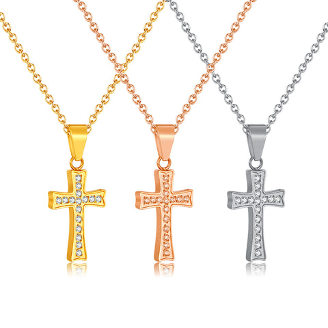 Elegant Women's Gold Cross Necklace with Crystal Accents – Timeless Spiritual Jewelry, Perfect Gift Idea-Women's Necklace-SunnyHouse Jewelry