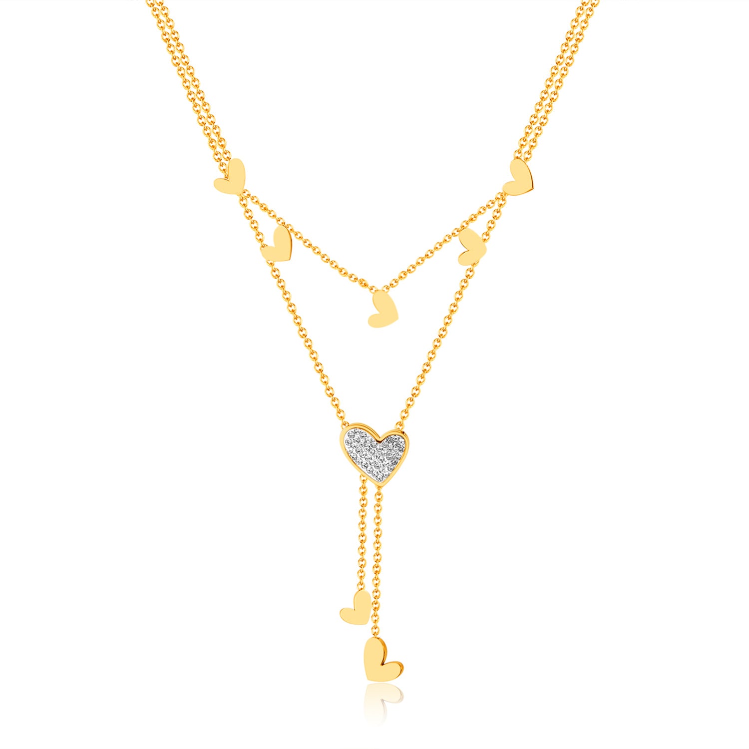 Women's Gold Heart Pendant Necklace with Crystal Accents - Romantic Layered Jewelry-Women's Necklace-SunnyHouse Jewelry