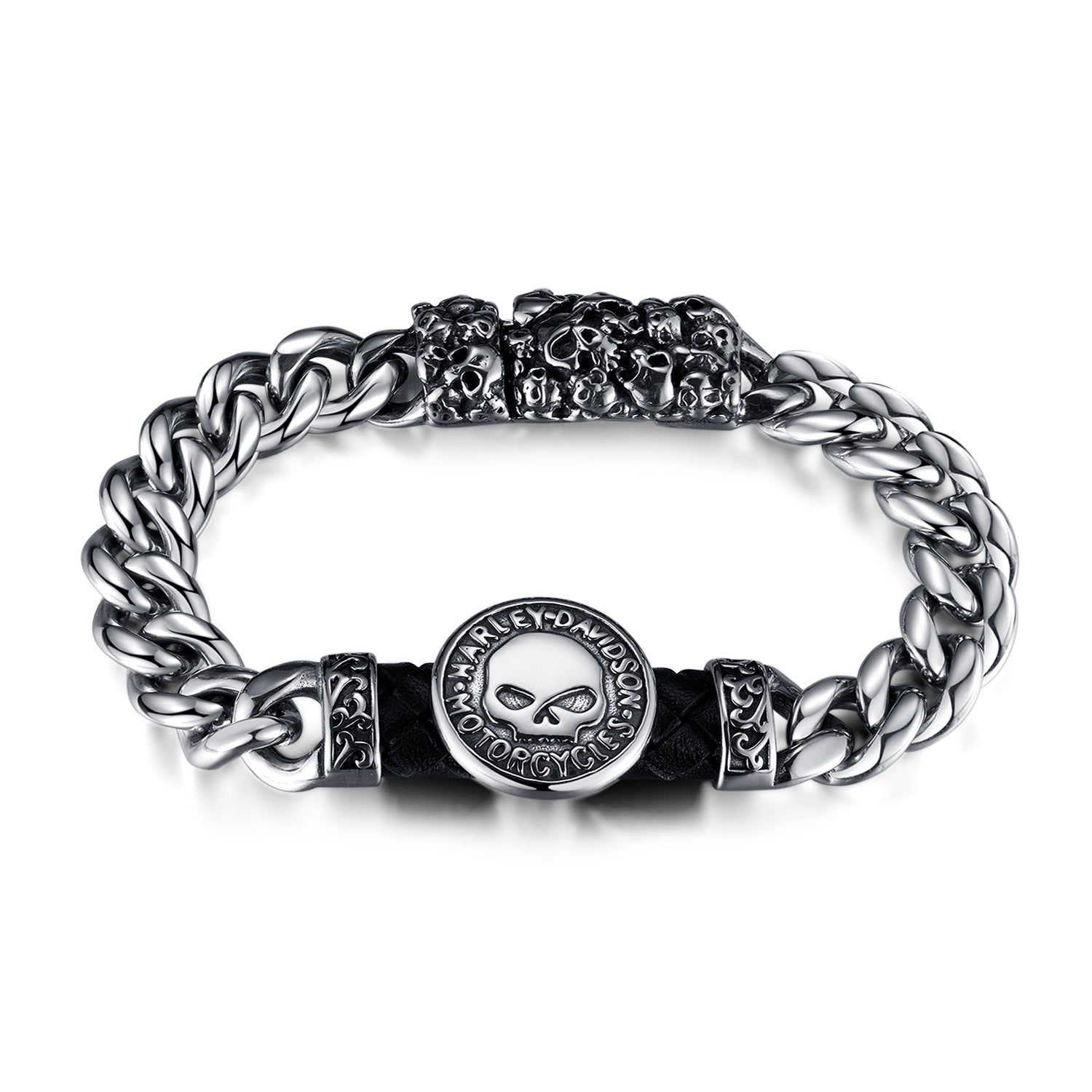 Rugged Stainless Steel Men's Bracelet with Harley-Davidson Skull Emblem – Durable, Stylish Motorcycle Chain Design-Men's Bracelet-SunnyHouse Jewelry