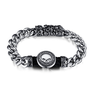 Rugged Stainless Steel Men's Bracelet with Harley-Davidson Skull Emblem – Durable, Stylish Motorcycle Chain Design-Men's Bracelet-SunnyHouse Jewelry