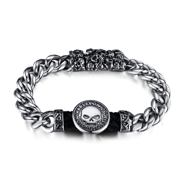 Rugged Stainless Steel Men's Bracelet with Harley-Davidson Skull Emblem – Durable, Stylish Motorcycle Chain Design-Men's Bracelet-SunnyHouse Jewelry