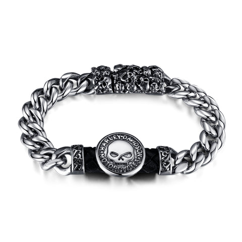 Rugged Stainless Steel Men's Bracelet with Harley-Davidson Skull Emblem – Durable, Stylish Motorcycle Chain Design-Men's Bracelet-SunnyHouse Jewelry