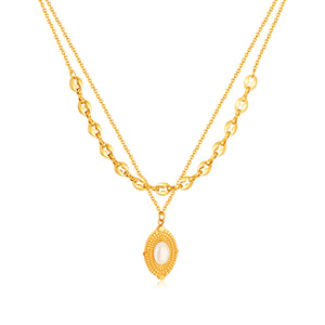Luxurious Women's Gold Chain Necklace with Pearl Pendant – Intricate Filigree Design, Elegant Jewelry Piece-Women's Necklace-SunnyHouse Jewelry