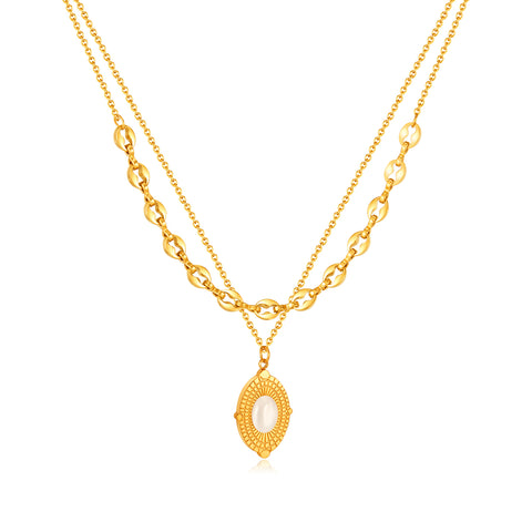 Luxurious Women's Gold Chain Necklace with Pearl Pendant – Intricate Filigree Design, Elegant Jewelry Piece-Women's Necklace-SunnyHouse Jewelry