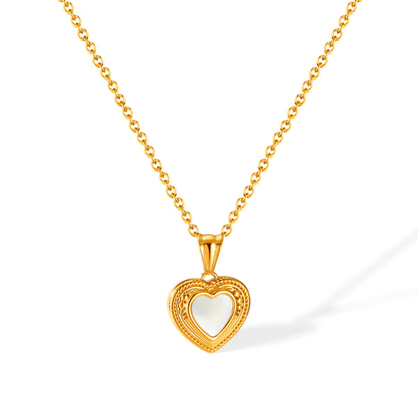 Romantic Women's Gold Heart Pendant Necklace with Mother of Pearl Inlay – Timeless Elegance, Perfect Gift-Women's Necklace-SunnyHouse Jewelry