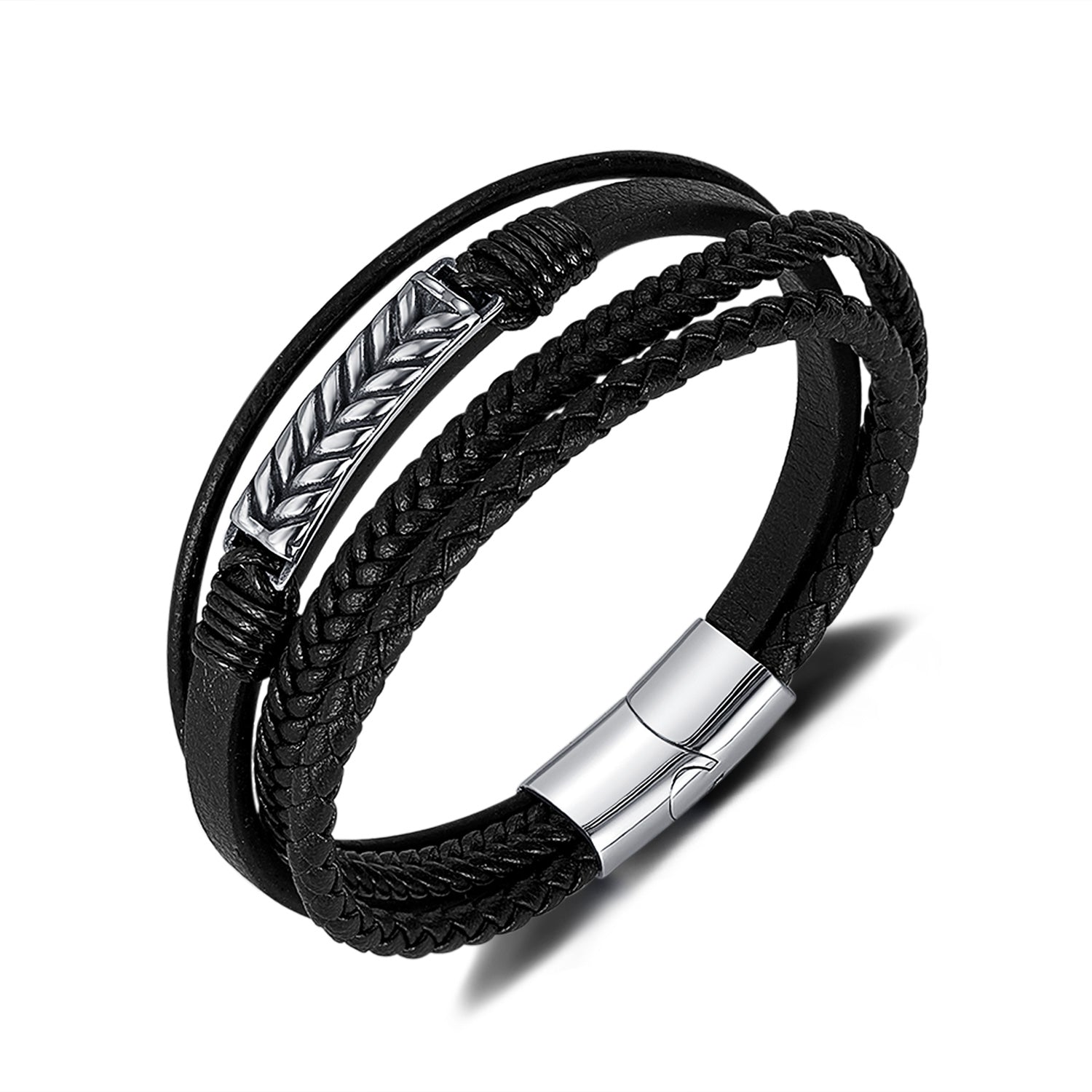 Men's Multi-Strand Leather Bracelet with Stainless Steel Arrow Detail - Stylish and Versatile Accessory-Men's Bracelet-SunnyHouse Jewelry