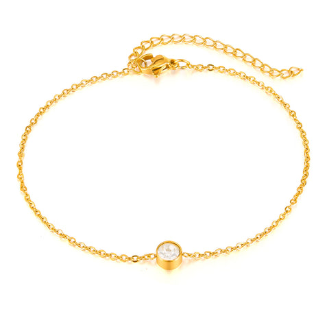 Women's Gold Titanium Stainless Steel Anklet with Round Cubic Zirconia – Minimalist Adjustable Chain Ankle Bracelet for Women and Girls-Women's Anklet-SunnyHouse Jewelry