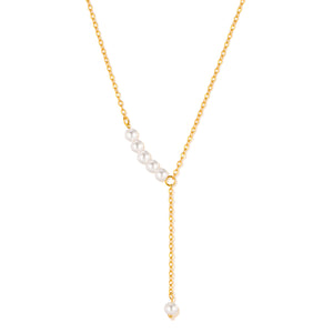 Women’s Y-Shaped Pearl Pendant Necklace – Gold Plated Titanium Stainless Steel Chain – Elegant Drop Design – Dainty Hypoallergenic Jewelry for Women-Women's Necklace-SunnyHouse Jewelry