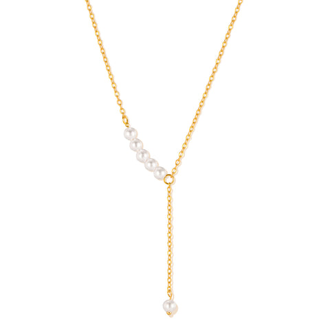 Women’s Y-Shaped Pearl Pendant Necklace – Gold Plated Titanium Stainless Steel Chain – Elegant Drop Design – Dainty Hypoallergenic Jewelry for Women-Women's Necklace-SunnyHouse Jewelry