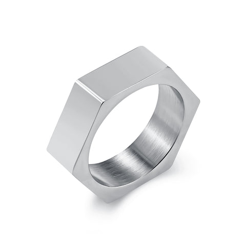 Men's Titanium Stainless Steel Hexagon Ring - Minimalist Geometric Design for Modern Style and Durability-Men's Ring-SunnyHouse Jewelry