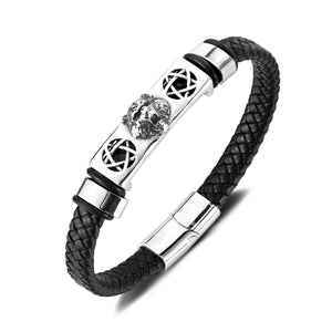 Men’s Lion Head Bracelet – Titanium Stainless Steel & Black Braided Leather Bracelet – Bold Viking-Inspired Jewelry for Men-Men's Bracelet-SunnyHouse Jewelry