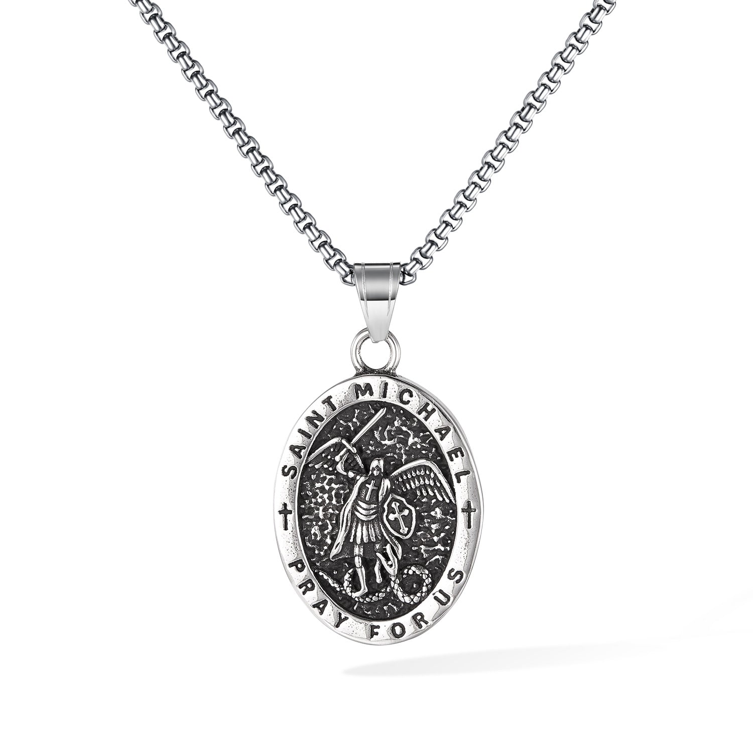 Saint Michael Pendant Necklace for Men – Titanium Stainless Steel Religious Medal with "Pray for Us" Engraving – Christian Jewelry Protection Necklace-Men's Pendant Necklace-SunnyHouse Jewelry