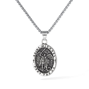 Saint Michael Pendant Necklace for Men – Titanium Stainless Steel Religious Medal with "Pray for Us" Engraving – Christian Jewelry Protection Necklace-Men's Pendant Necklace-SunnyHouse Jewelry