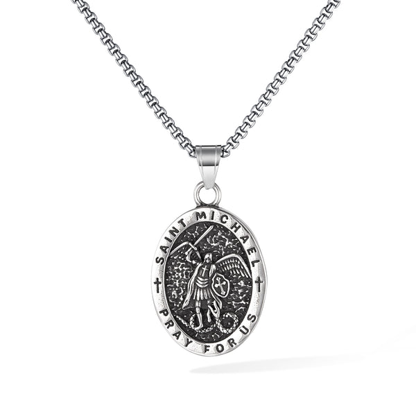 Saint Michael Pendant Necklace for Men – Titanium Stainless Steel Religious Medal with "Pray for Us" Engraving – Christian Jewelry Protection Necklace-Men's Pendant Necklace-SunnyHouse Jewelry