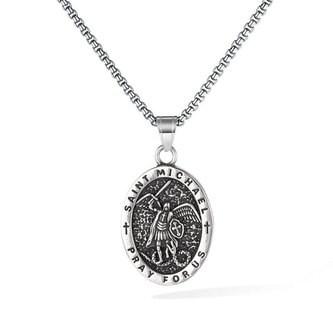 Saint Michael Pendant Necklace for Men – Titanium Stainless Steel Religious Medal with "Pray for Us" Engraving – Christian Jewelry Protection Necklace-Men's Pendant Necklace-SunnyHouse Jewelry