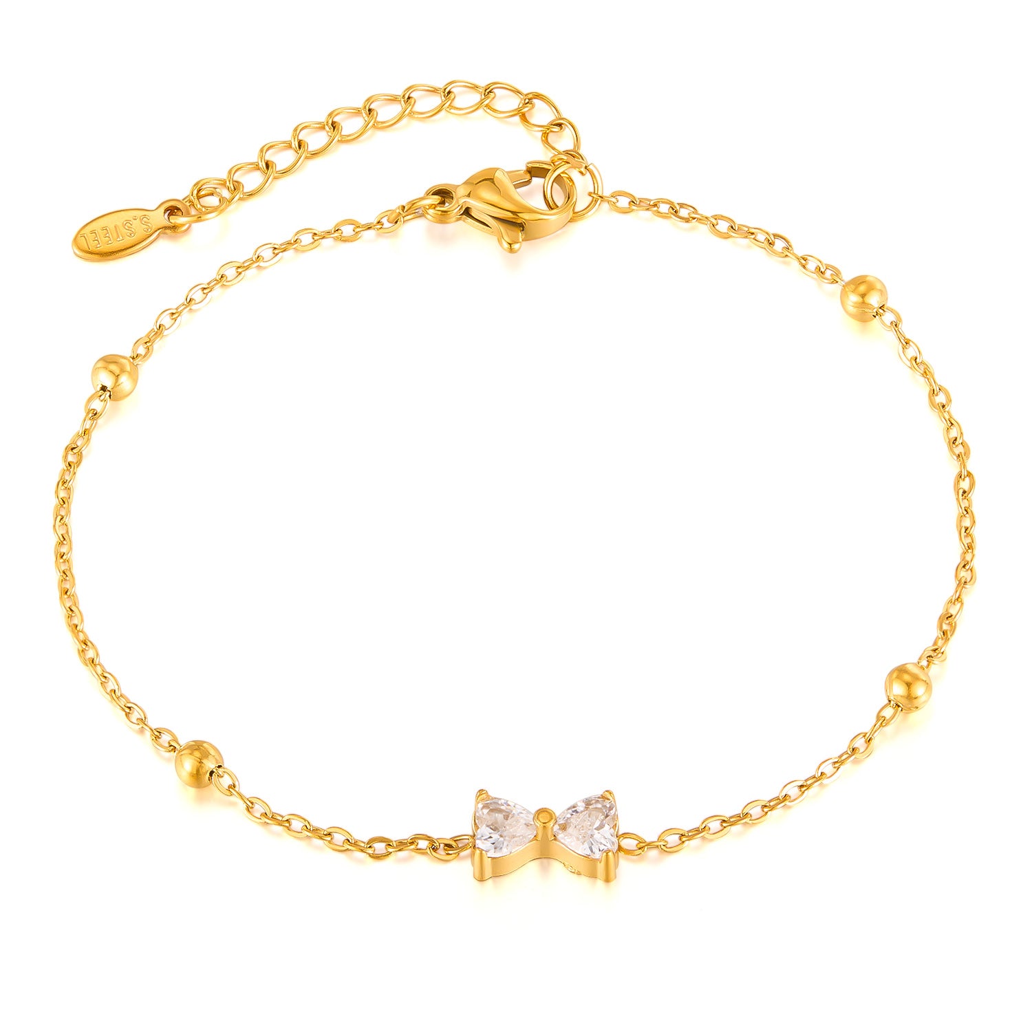 18K Gold‑Plated Titanium Stainless Steel Bow Bracelet for Women – Adjustable Dainty Cubic Zirconia Charm, Hypoallergenic & Tarnish‑Resistant Jewelry Gift-Women's Bangle-SunnyHouse Jewelry
