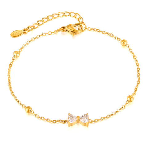 18K Gold‑Plated Titanium Stainless Steel Bow Bracelet for Women – Adjustable Dainty Cubic Zirconia Charm, Hypoallergenic & Tarnish‑Resistant Jewelry Gift-Women's Bangle-SunnyHouse Jewelry