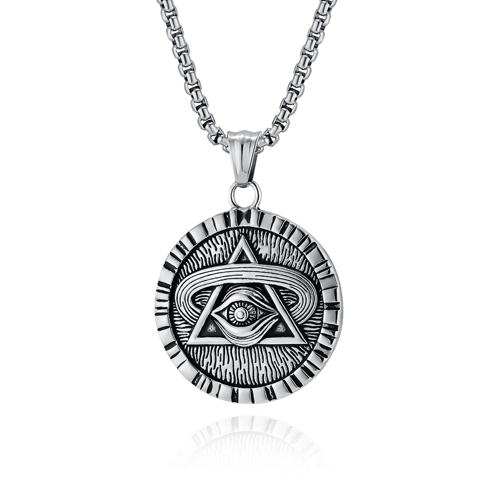 Men's Titanium Stainless Steel All-Seeing Eye Pendant Necklace - Vintage Symbolic Jewelry with Triangle and Eye Design-Men's Pendant Necklace-SunnyHouse Jewelry