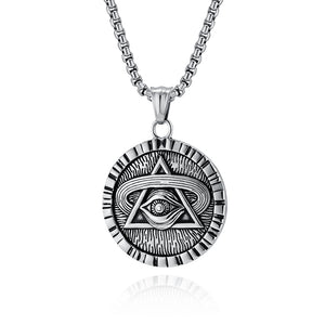 Men's Titanium Stainless Steel All-Seeing Eye Pendant Necklace - Vintage Symbolic Jewelry with Triangle and Eye Design-Men's Pendant Necklace-SunnyHouse Jewelry