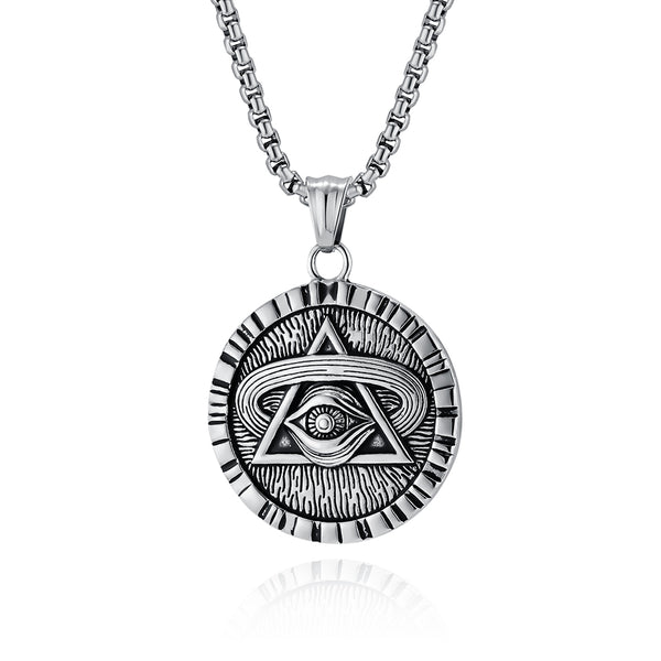 Men's Titanium Stainless Steel All-Seeing Eye Pendant Necklace - Vintage Symbolic Jewelry with Triangle and Eye Design-Men's Pendant Necklace-SunnyHouse Jewelry