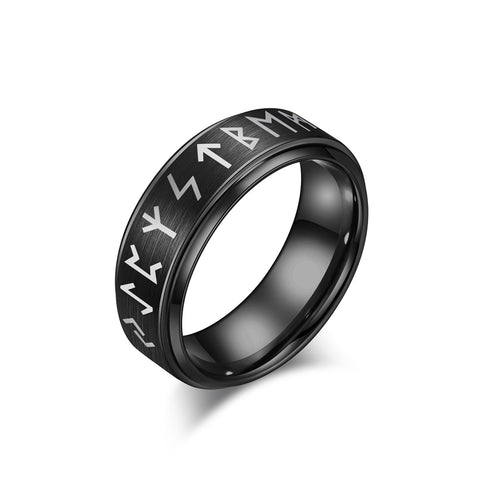 Men's Ring with Runic Pattern - Sleek Design, Comfort Fit, Durable, Hypoallergenic, 8mm-Men's Ring-SunnyHouse Jewelry